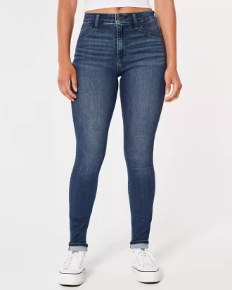Hoch geschnittene Jeans-Leggings in dunkler Waschung