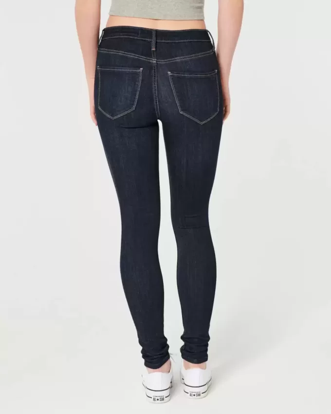 Hoch geschnittene Jeans-Leggings in dunkler Waschung Hoch geschnittene Jeans-Leggings in dunkler Waschung