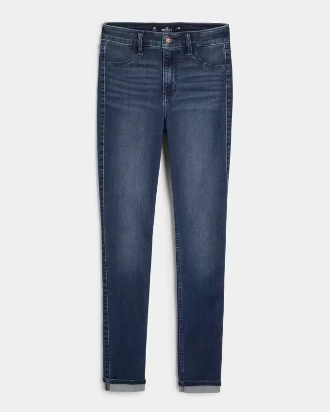 Hoch geschnittene Jeans-Leggings in dunkler Waschung Hoch geschnittene Jeans-Leggings in dunkler Waschung