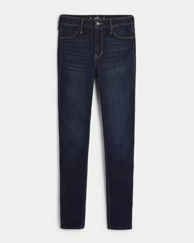 Hoch geschnittene Jeans-Leggings in dunkler Waschung Hoch geschnittene Jeans-Leggings in dunkler Waschung