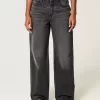 Hoch geschnittene, verwaschene Baggy-Jeans in Schwarz