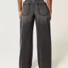 Hoch geschnittene, verwaschene Baggy-Jeans in Schwarz