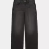 Hoch geschnittene, verwaschene Baggy-Jeans in Schwarz