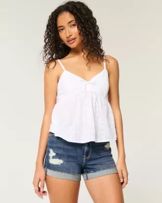 Hoch geschnittene, zerrissene Shortie-Shorts aus dunklem Denim