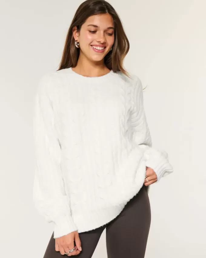 Hollister – Bequemer Cloud-Pullover mit Rundhalsausschnitt und Zopfmuster Hollister – Bequemer Cloud-Pullover mit Rundhalsausschnitt und Zopfmuster