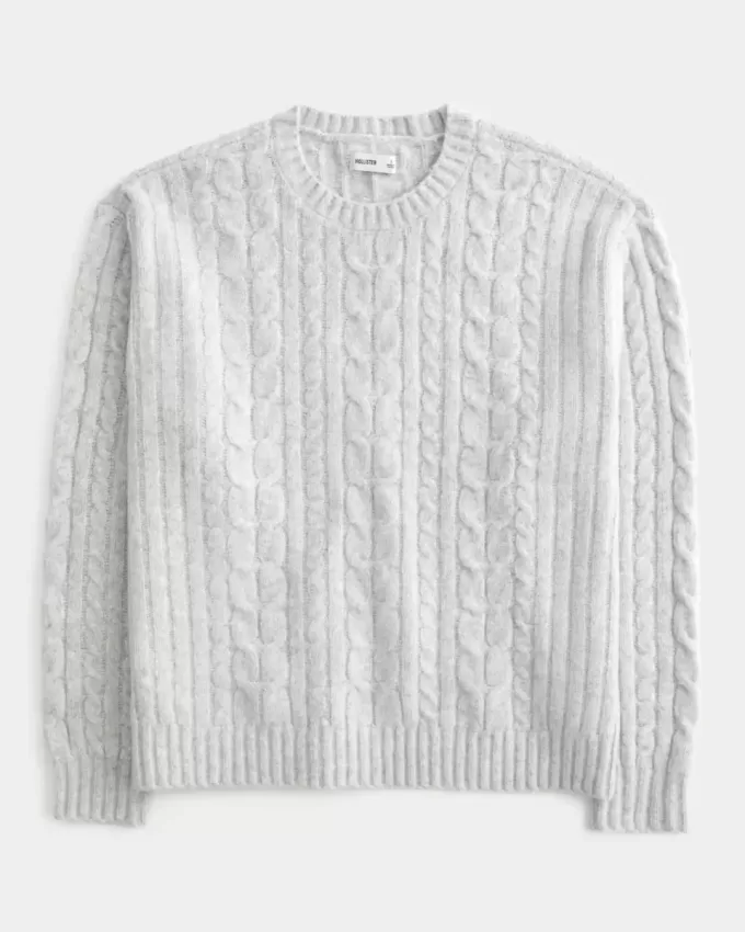 Hollister – Bequemer Cloud-Pullover mit Rundhalsausschnitt und Zopfmuster Hollister – Bequemer Cloud-Pullover mit Rundhalsausschnitt und Zopfmuster