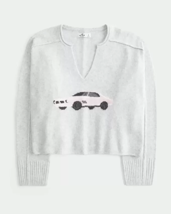 Hollister – Bequemer Pullover mit Wolkengrafik und Kerbkragen Hollister – Bequemer Pullover mit Wolkengrafik und Kerbkragen