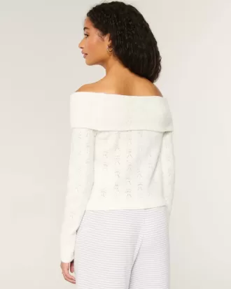 Hollister – Bequemer, schulterfreier Pullover mit Cloud-Stickerei Hollister – Bequemer, schulterfreier Pullover mit Cloud-Stickerei