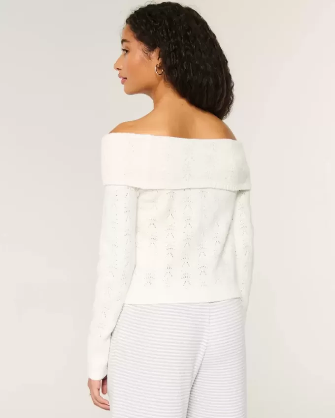 Hollister – Bequemer, schulterfreier Pullover mit Cloud-Stickerei Hollister – Bequemer, schulterfreier Pullover mit Cloud-Stickerei