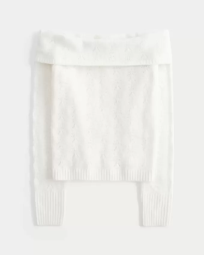 Hollister – Bequemer, schulterfreier Pullover mit Cloud-Stickerei Hollister – Bequemer, schulterfreier Pullover mit Cloud-Stickerei