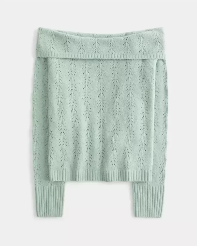 Hollister – Bequemer, schulterfreier Pullover mit Cloud-Stickerei Hollister – Bequemer, schulterfreier Pullover mit Cloud-Stickerei
