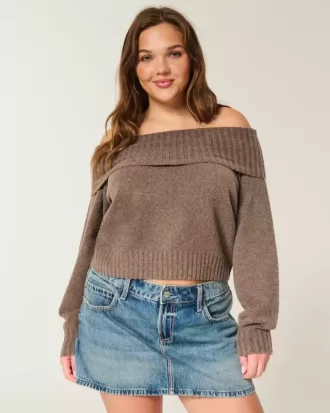 Hollister – Bequemer, schulterfreier Pullover mit Umschlag in Cloud