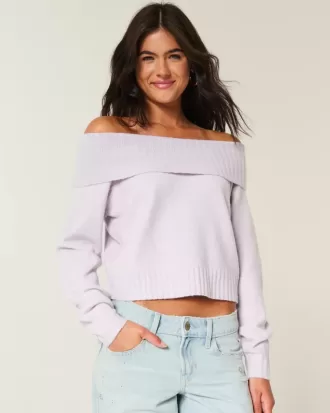 Hollister – Bequemer, schulterfreier Pullover mit Umschlag in Cloud
