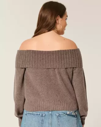 Hollister – Bequemer, schulterfreier Pullover mit Umschlag in Cloud