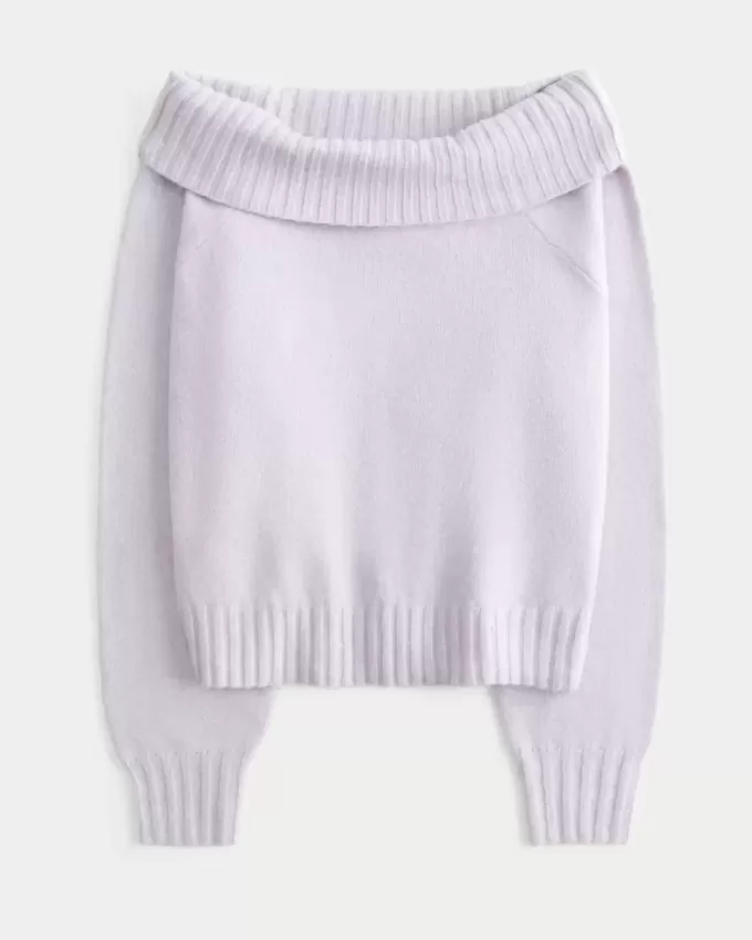 Hollister – Bequemer, schulterfreier Pullover mit Umschlag in Cloud