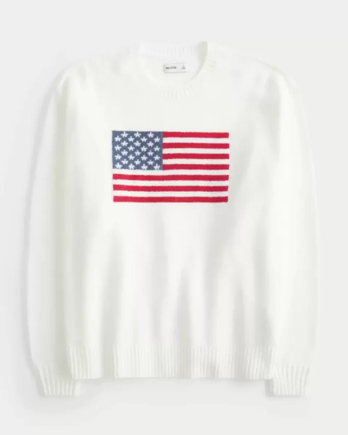 Hollister – Comfy Cloud – Rundhalspullover mit amerikanischer Flaggengrafik Hollister – Comfy Cloud – Rundhalspullover mit amerikanischer Flaggengrafik