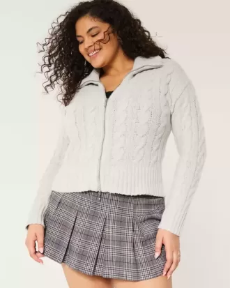 Hollister – Comfy Cloud – Zopfmusterpullover mit Reißverschluss