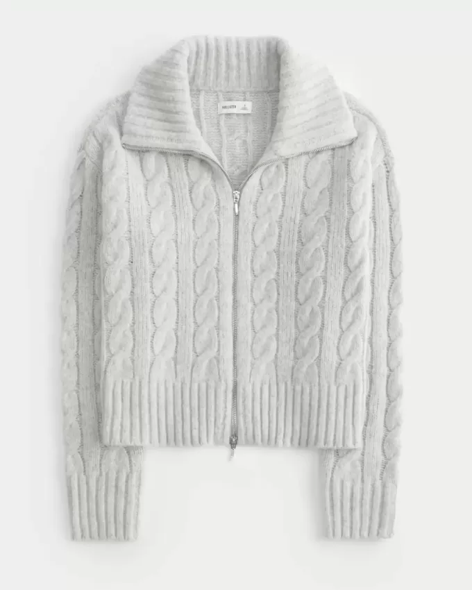 Hollister – Comfy Cloud – Zopfmusterpullover mit Reißverschluss Hollister – Comfy Cloud – Zopfmusterpullover mit Reißverschluss