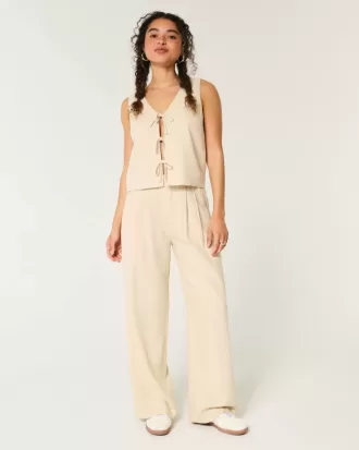 Hollister – Livvy – Ultrahoch geschnittene Hose aus Leinenmischung mit weitem Bein Hollister – Livvy – Ultrahoch geschnittene Hose aus Leinenmischung mit weitem Bein