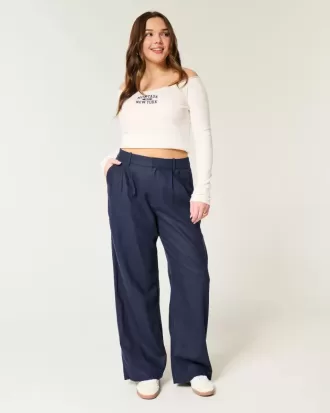 Hollister – Livvy – Ultrahoch geschnittene Hose aus Leinenmischung mit weitem Bein Hollister – Livvy – Ultrahoch geschnittene Hose aus Leinenmischung mit weitem Bein