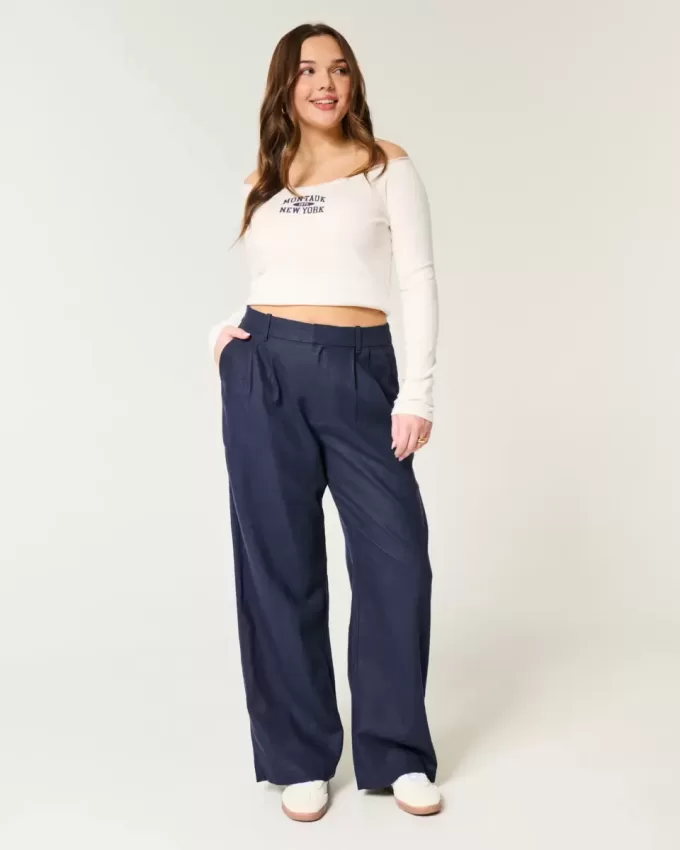 Hollister – Livvy – Ultrahoch geschnittene Hose aus Leinenmischung mit weitem Bein Hollister – Livvy – Ultrahoch geschnittene Hose aus Leinenmischung mit weitem Bein