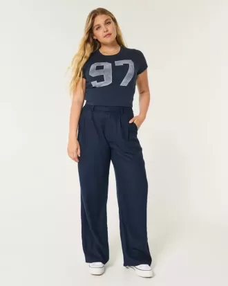 Hollister – Livvy – Ultrahoch geschnittene Hose aus Leinenmischung mit weitem Bein Hollister – Livvy – Ultrahoch geschnittene Hose aus Leinenmischung mit weitem Bein