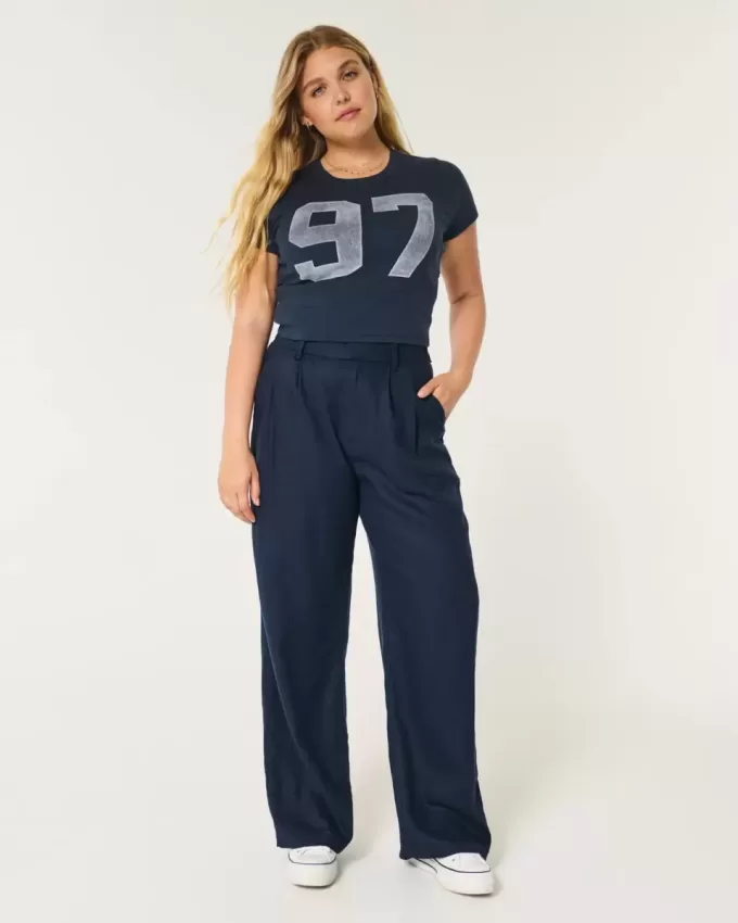 Hollister – Livvy – Ultrahoch geschnittene Hose aus Leinenmischung mit weitem Bein Hollister – Livvy – Ultrahoch geschnittene Hose aus Leinenmischung mit weitem Bein