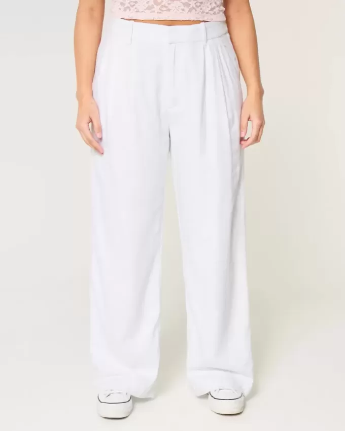 Hollister – Livvy – Ultrahoch geschnittene Hose aus Leinenmischung mit weitem Bein Hollister – Livvy – Ultrahoch geschnittene Hose aus Leinenmischung mit weitem Bein