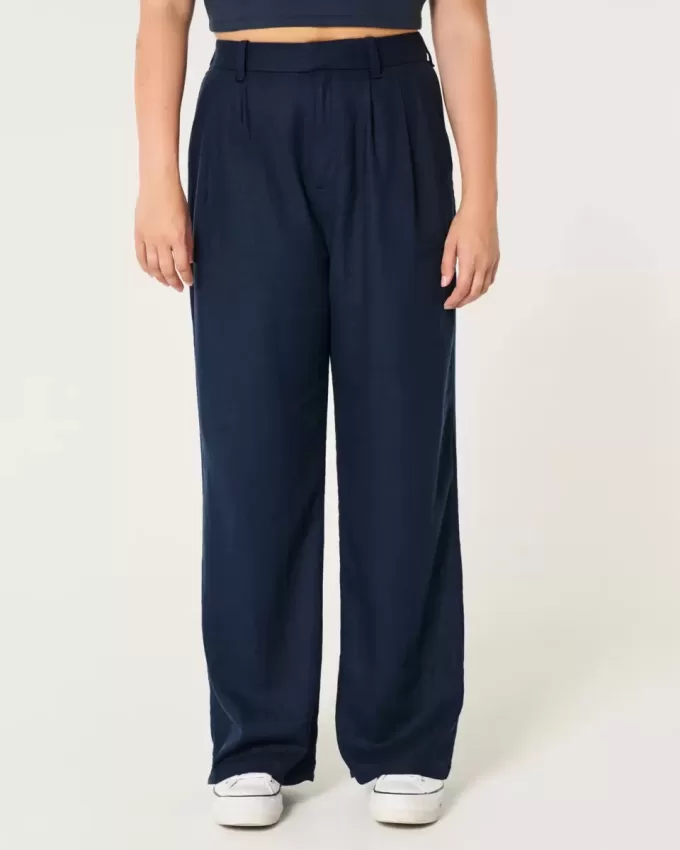 Hollister – Livvy – Ultrahoch geschnittene Hose aus Leinenmischung mit weitem Bein Hollister – Livvy – Ultrahoch geschnittene Hose aus Leinenmischung mit weitem Bein