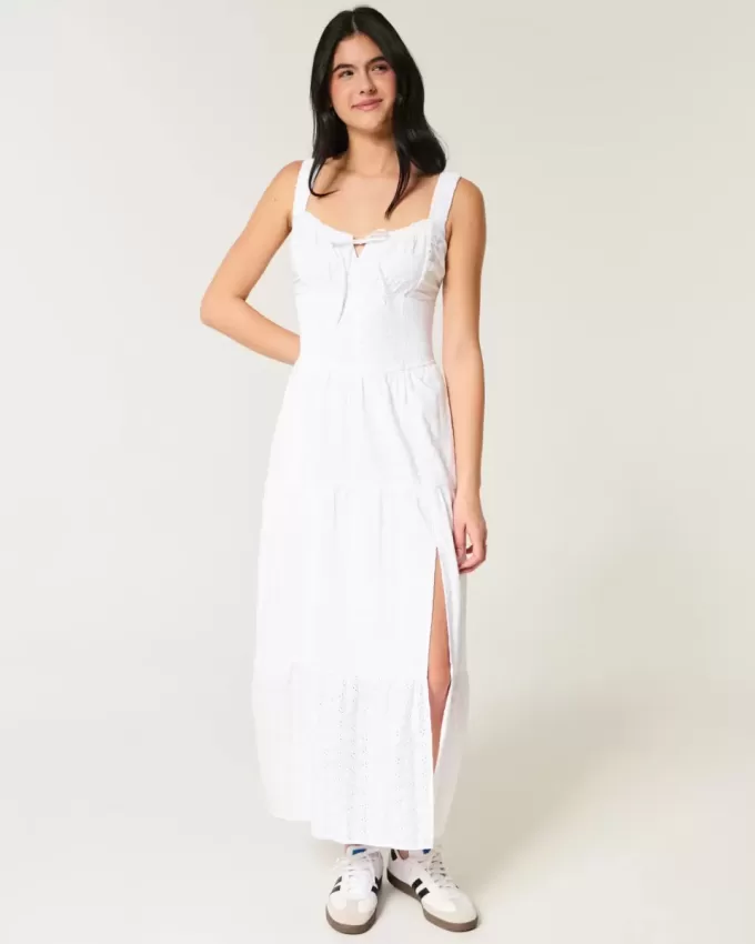 Hollister – Sofia – Maxikleid mit seitlich gesmokten Ösen