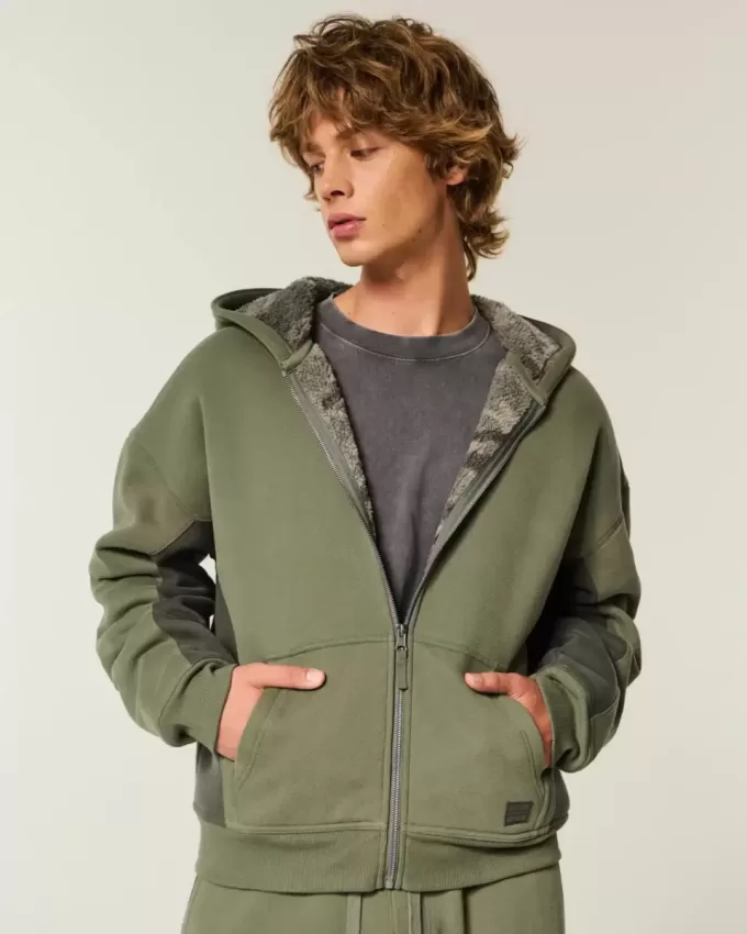 Hollister x Crocs – Kapuzenpullover mit Sherpa-Futter und Reißverschluss Hollister x Crocs – Kapuzenpullover mit Sherpa-Futter und Reißverschluss