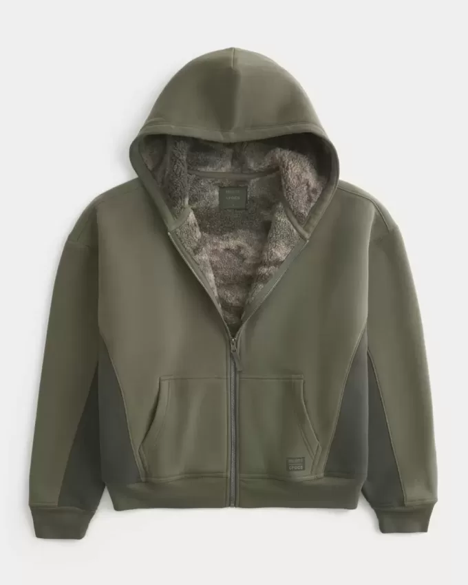 Hollister x Crocs – Kapuzenpullover mit Sherpa-Futter und Reißverschluss Hollister x Crocs – Kapuzenpullover mit Sherpa-Futter und Reißverschluss