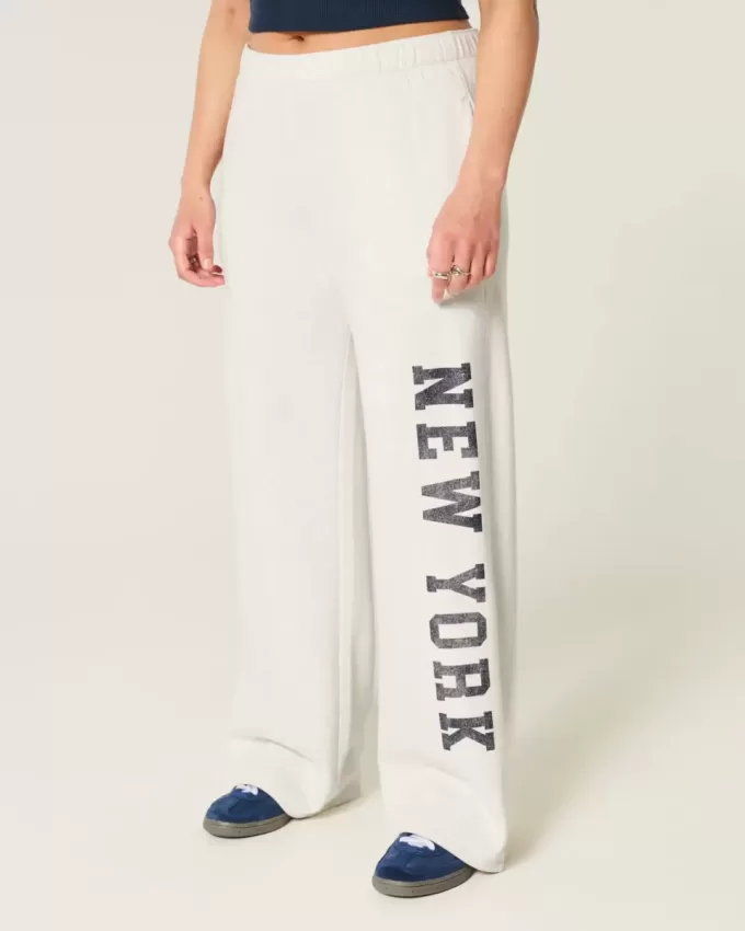 Jogginghose mit weitem Bein und New York-Grafik Jogginghose mit weitem Bein und New York-Grafik