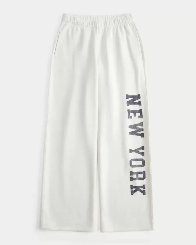 Jogginghose mit weitem Bein und New York-Grafik Jogginghose mit weitem Bein und New York-Grafik