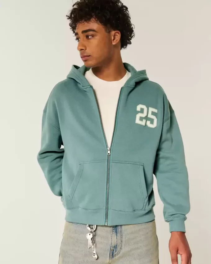 Kapuzenjacke mit kastenförmiger Zahlengrafik und Reißverschluss Kapuzenjacke mit kastenförmiger Zahlengrafik und Reißverschluss