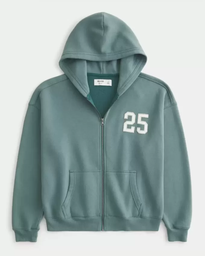 Kapuzenjacke mit kastenförmiger Zahlengrafik und Reißverschluss Kapuzenjacke mit kastenförmiger Zahlengrafik und Reißverschluss