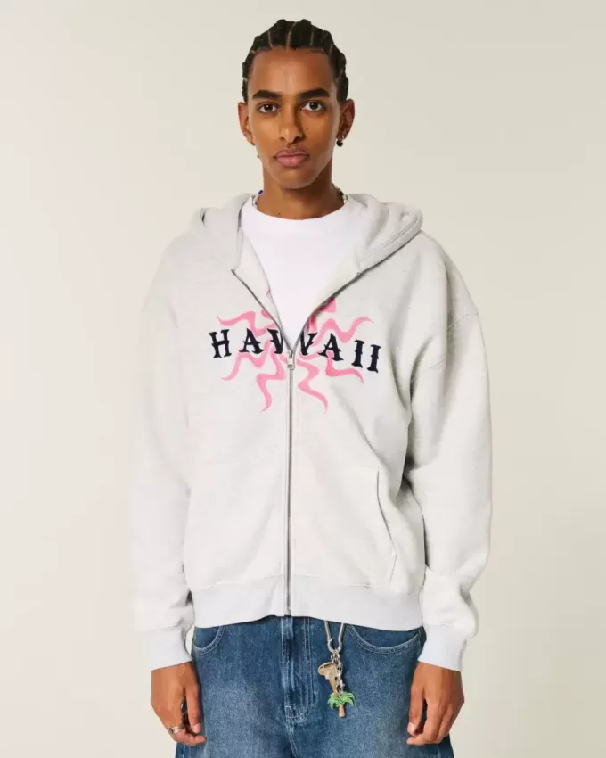 Kapuzenjacke mit Reißverschluss und Hawaii-Grafik Kapuzenjacke mit Reißverschluss und Hawaii-Grafik