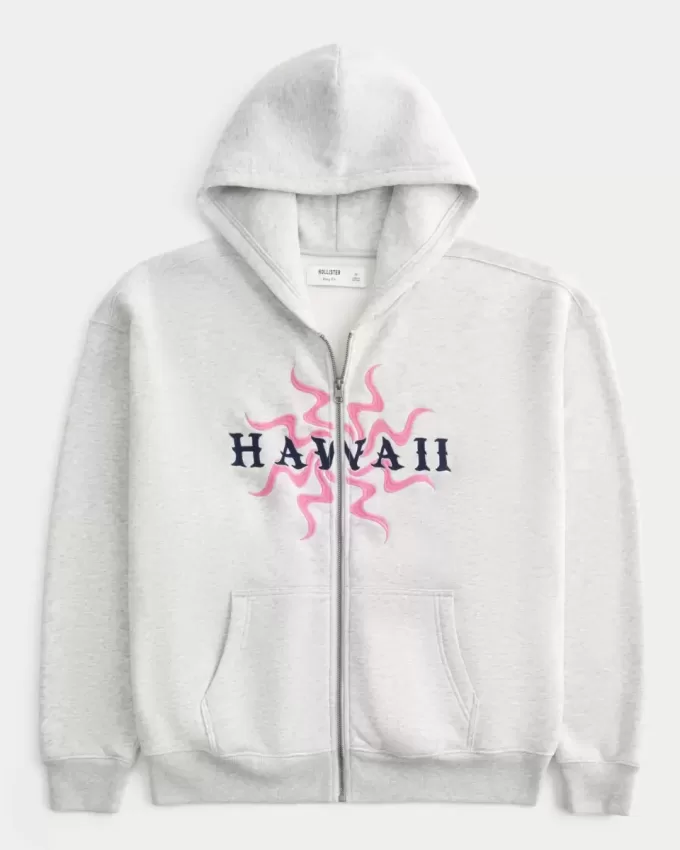 Kapuzenjacke mit Reißverschluss und Hawaii-Grafik Kapuzenjacke mit Reißverschluss und Hawaii-Grafik