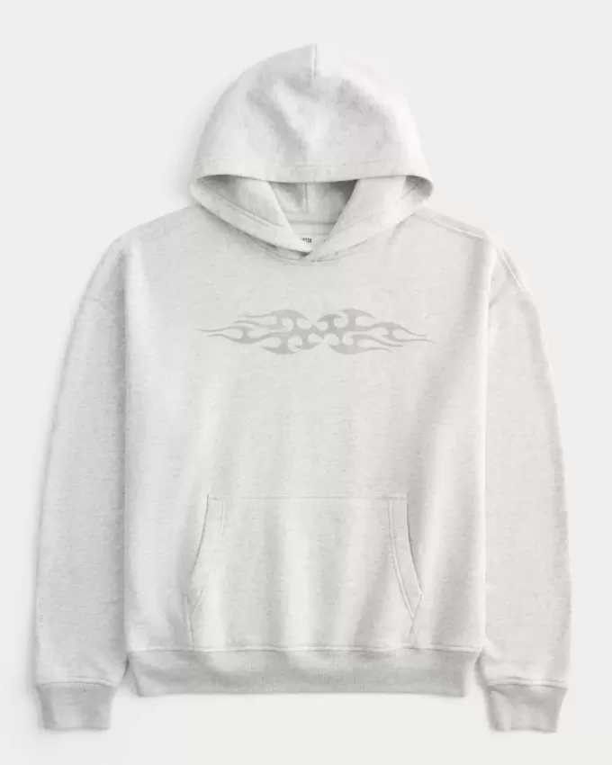 Kapuzenpullover mit kastenförmigem Flammen-Print Kapuzenpullover mit kastenförmigem Flammen-Print