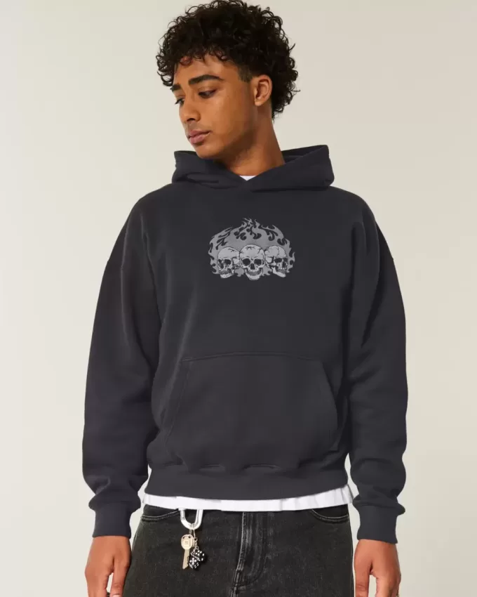 Kapuzenpullover mit kastenförmigem Totenkopf-Grafik Kapuzenpullover mit kastenförmigem Totenkopf-Grafik