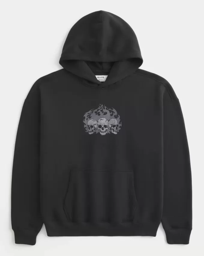 Kapuzenpullover mit kastenförmigem Totenkopf-Grafik Kapuzenpullover mit kastenförmigem Totenkopf-Grafik