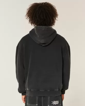 Kapuzenpullover mit kastiger Grafik und Stickerei