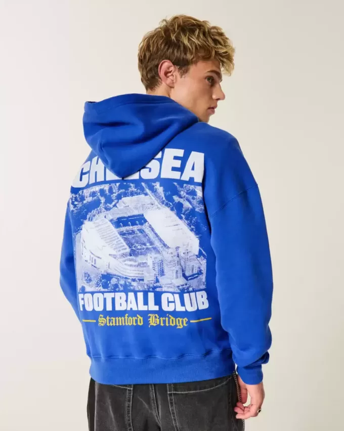 Kastenförmiger Chelsea FC-Kapuzenpullover mit Grafik Kastenförmiger Chelsea FC-Kapuzenpullover mit Grafik