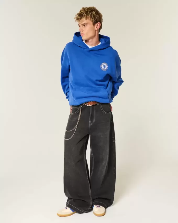 Kastenförmiger Chelsea FC-Kapuzenpullover mit Grafik Kastenförmiger Chelsea FC-Kapuzenpullover mit Grafik