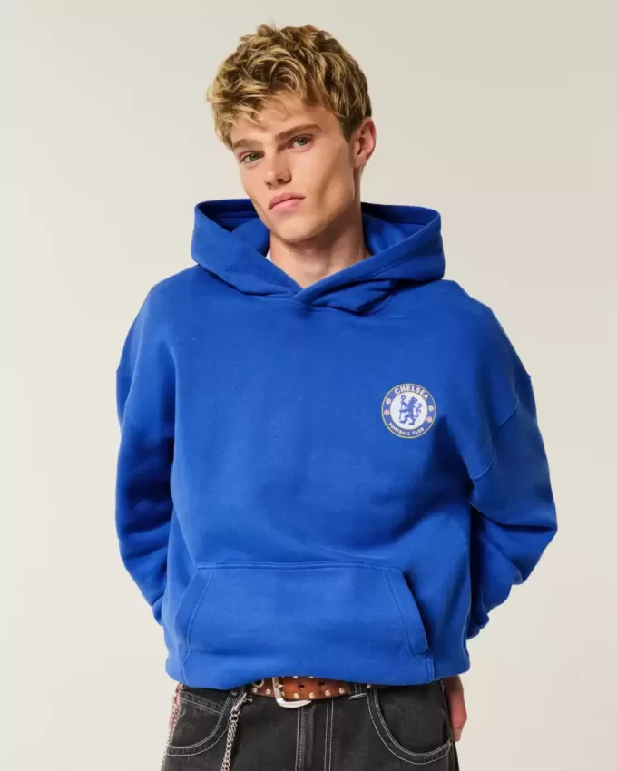Kastenförmiger Chelsea FC-Kapuzenpullover mit Grafik Kastenförmiger Chelsea FC-Kapuzenpullover mit Grafik