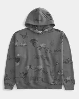 Kastenförmiger Hoodie mit Graffiti-Grafik