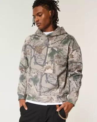 Kastenförmiger Kapuzenpullover mit Camouflage-Muster