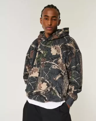 Kastenförmiger Kapuzenpullover mit Camouflage-Muster