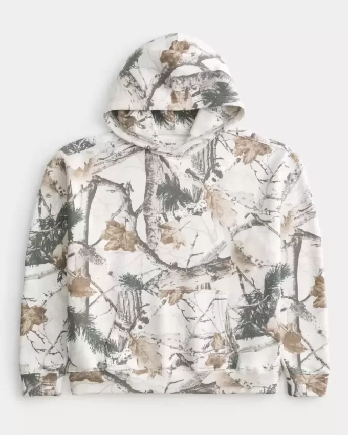 Kastenförmiger Kapuzenpullover mit Camouflage-Muster Kastenförmiger Kapuzenpullover mit Camouflage-Muster