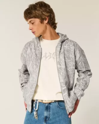 Kastenförmiger Kapuzenpullover mit Camouflage-Muster und Reißverschluss Kastenförmiger Kapuzenpullover mit Camouflage-Muster und Reißverschluss